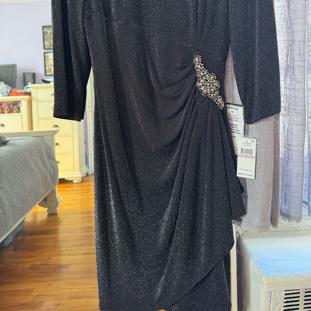 Alex Evenings Black Long Sleeve Dress with Embellishment